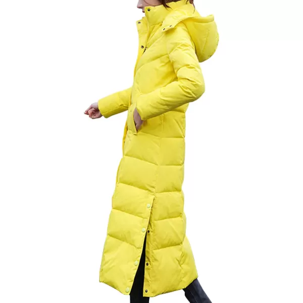 chouyatou Womens Winter Over Knee Removable Hooded Maxi Long Puffer Down CoatYellow