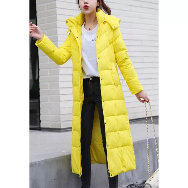 chouyatou Womens Winter Over Knee Removable Hooded Maxi Long Puffer Down CoatYellow