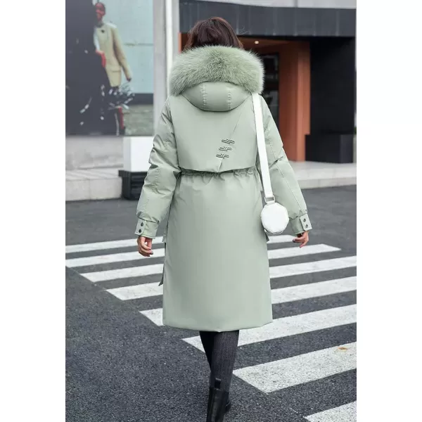 chouyatou Womens Winter Windproof Faux Fur Hood Long Parka Coat with Removable Fleece LiningBean Green