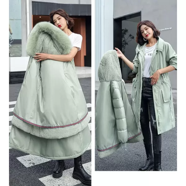 chouyatou Womens Winter Windproof Faux Fur Hood Long Parka Coat with Removable Fleece LiningBean Green