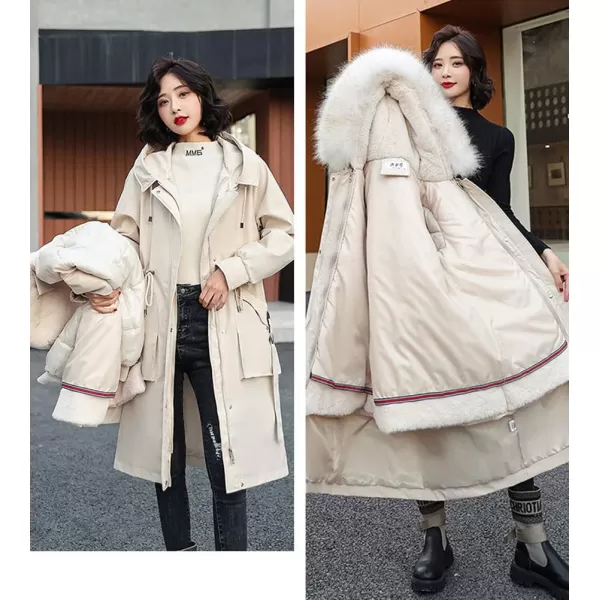 chouyatou Womens Winter Windproof Faux Fur Hood Long Parka Coat with Removable Fleece LiningBeige White