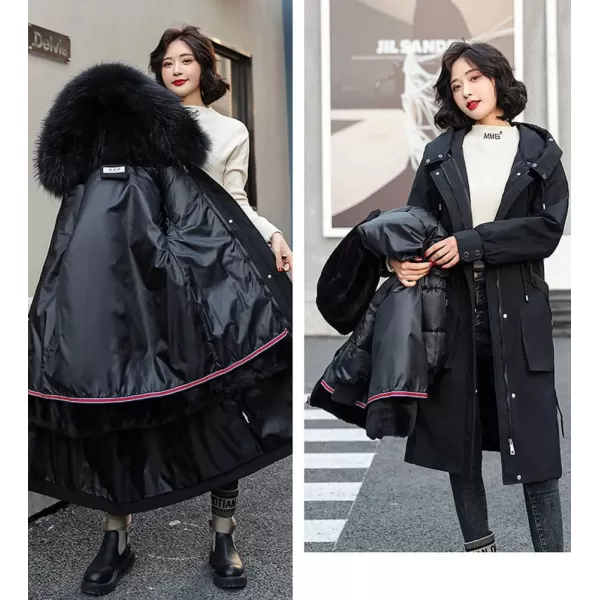 chouyatou Womens Winter Windproof Faux Fur Hood Long Parka Coat with Removable Fleece LiningBlack