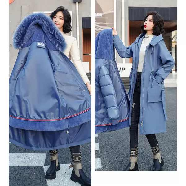chouyatou Womens Winter Windproof Faux Fur Hood Long Parka Coat with Removable Fleece LiningHaze Blue