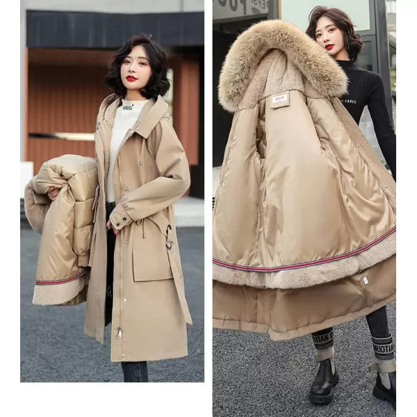 chouyatou Womens Winter Windproof Faux Fur Hood Long Parka Coat with Removable Fleece LiningKhaki