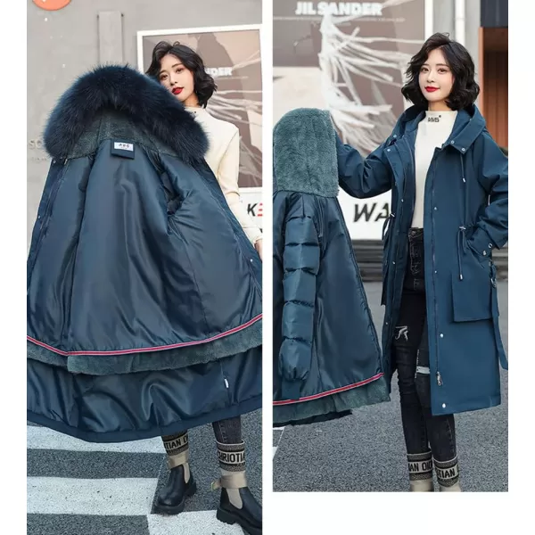 chouyatou Womens Winter Windproof Faux Fur Hood Long Parka Coat with Removable Fleece LiningNavy