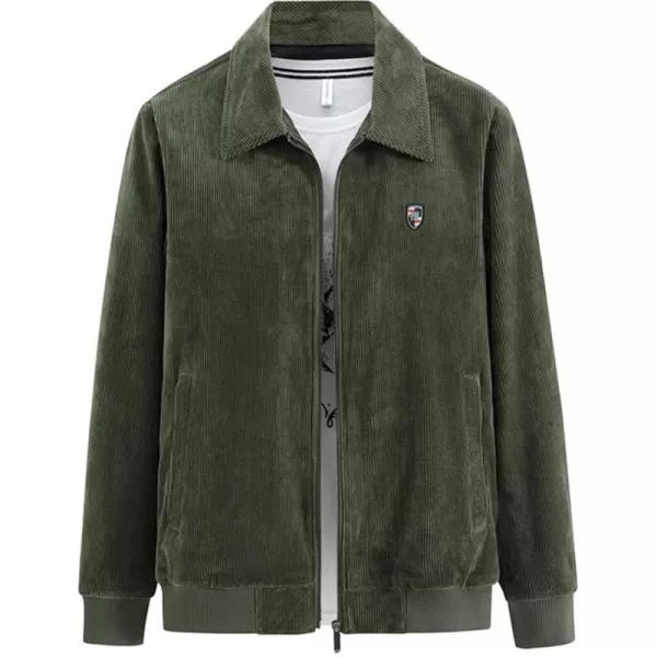 chouyatou Mens Vintage Lapel Collar Zip Up Long Sleeve Utility Corduroy Bomber JacketArmy Green