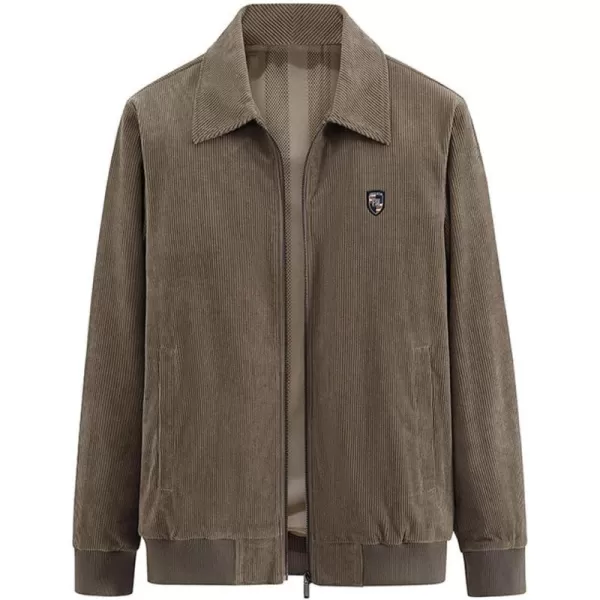 chouyatou Mens Vintage Lapel Collar Zip Up Long Sleeve Utility Corduroy Bomber JacketCoffee Brown