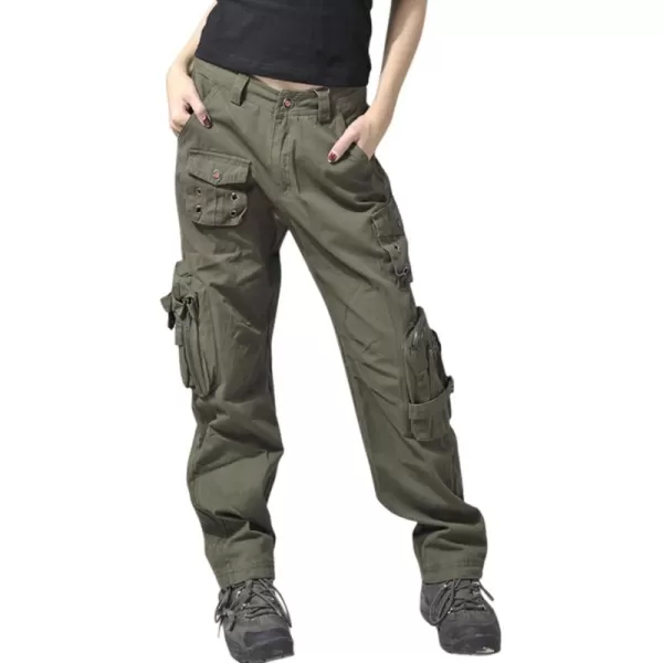 chouyatou Womens Active Loose Fit Military MultiPockets Wild Cargo PantsArmy