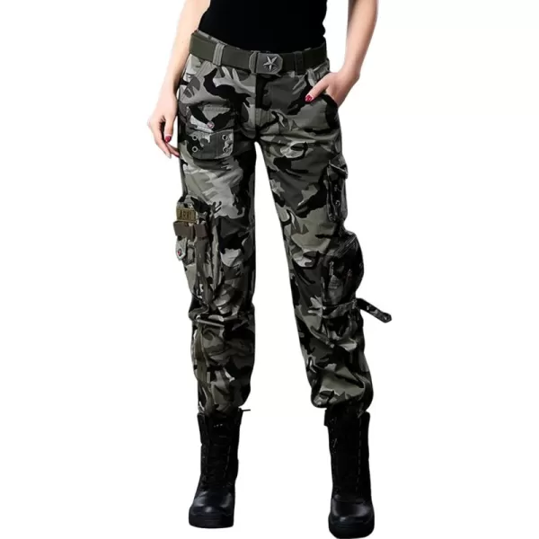 chouyatou Womens Active Loose Fit Military MultiPockets Wild Cargo PantsCamouflage