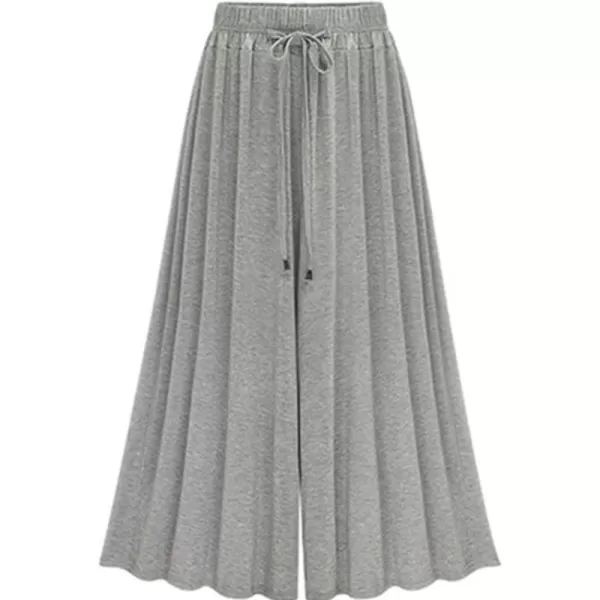 chouyatou Womens Drawstring Elastic Waist Loose Lightweight Wide Leg Flowy Pleated Jersey Capris Pant CulottesGrey