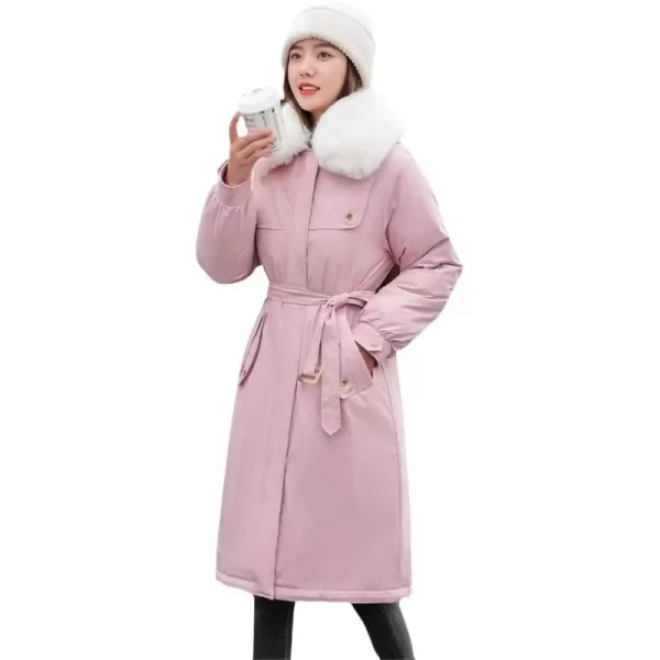chouyatou Womens Thickened Faux Fur Collar Sherpa Lined Cotton Quilted Parka Coat JacketPink
