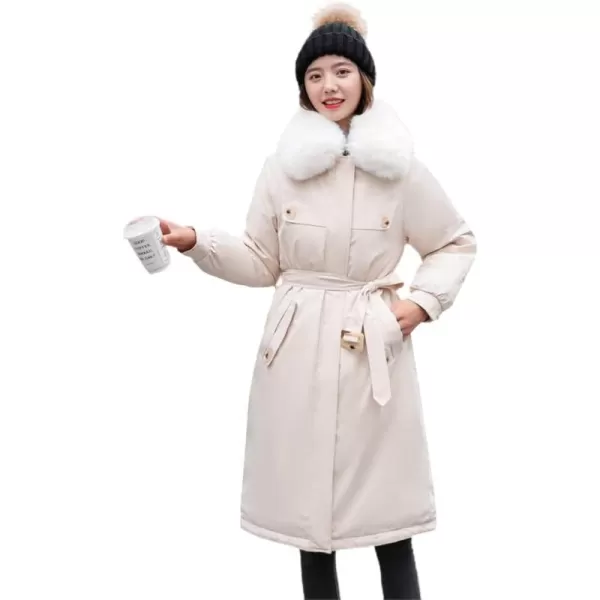 chouyatou Womens Thickened Faux Fur Collar Sherpa Lined Cotton Quilted Parka Coat JacketWhite