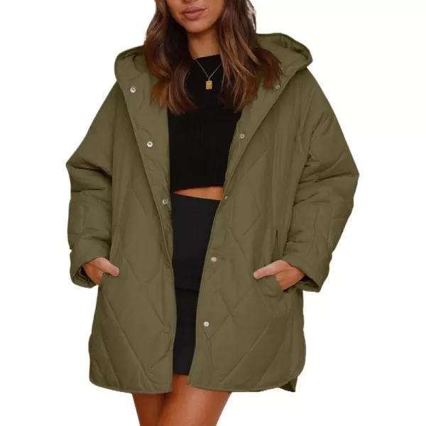 chouyatou Womens Winter Hooded Lightweight Puffer Jacket Oversized Quilted Jacket Casual Down CoatArmy Green