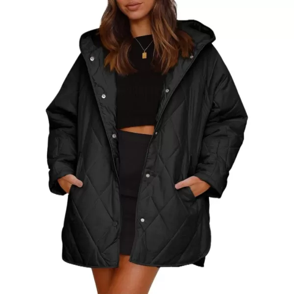 chouyatou Womens Winter Hooded Lightweight Puffer Jacket Oversized Quilted Jacket Casual Down CoatBlack