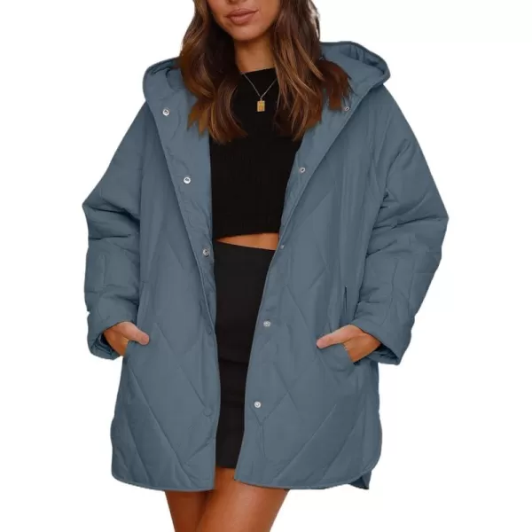 chouyatou Womens Winter Hooded Lightweight Puffer Jacket Oversized Quilted Jacket Casual Down CoatBlue