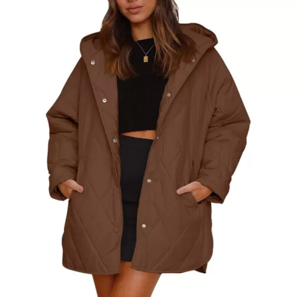 chouyatou Womens Winter Hooded Lightweight Puffer Jacket Oversized Quilted Jacket Casual Down CoatBrown