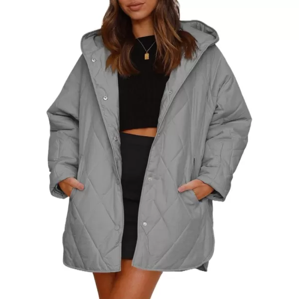 chouyatou Womens Winter Hooded Lightweight Puffer Jacket Oversized Quilted Jacket Casual Down CoatGrey