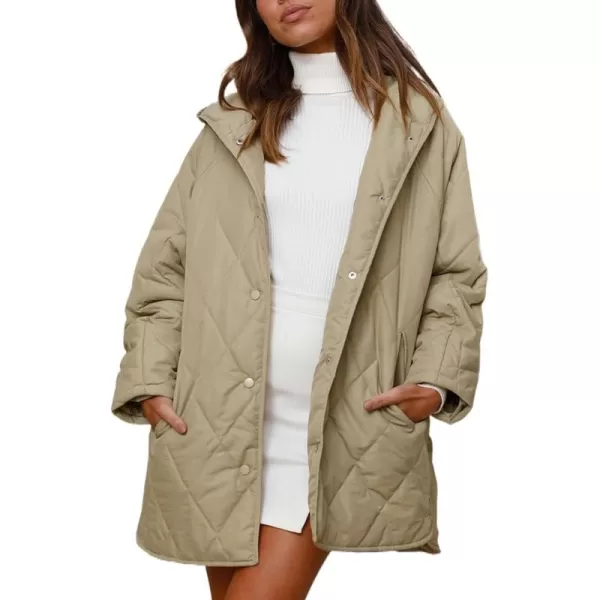 chouyatou Womens Winter Hooded Lightweight Puffer Jacket Oversized Quilted Jacket Casual Down CoatKhaki