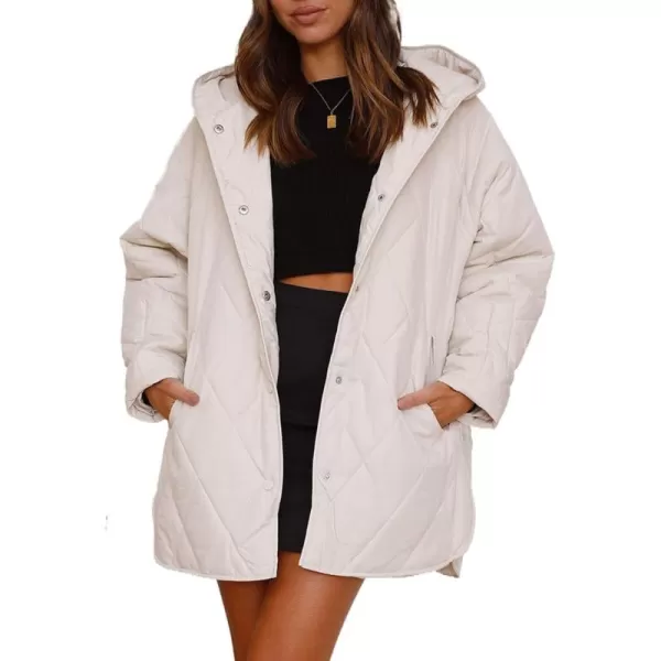 chouyatou Womens Winter Hooded Lightweight Puffer Jacket Oversized Quilted Jacket Casual Down CoatOffwhite