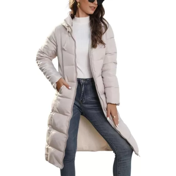 chouyatou Womens Winter Hooded Long Quilted Puffer Trench Coat Zip Up Padded Puffy Down Jacket OuterwearKhaki