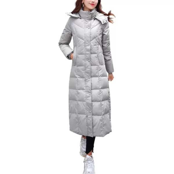 chouyatou Womens Winter Over Knee Removable Hooded Maxi Long Puffer Down CoatGrey
