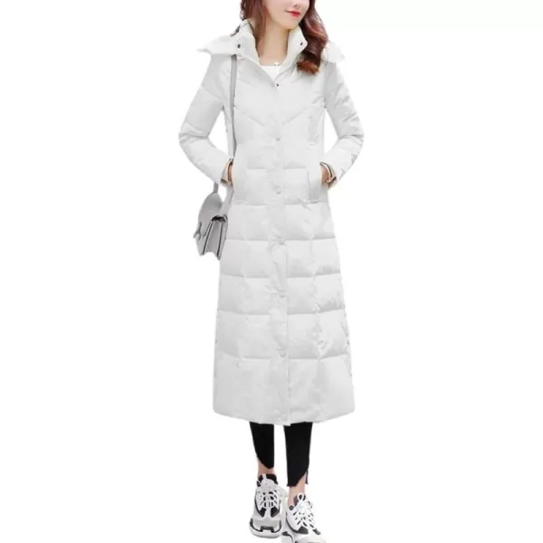 chouyatou Womens Winter Over Knee Removable Hooded Maxi Long Puffer Down CoatWhite