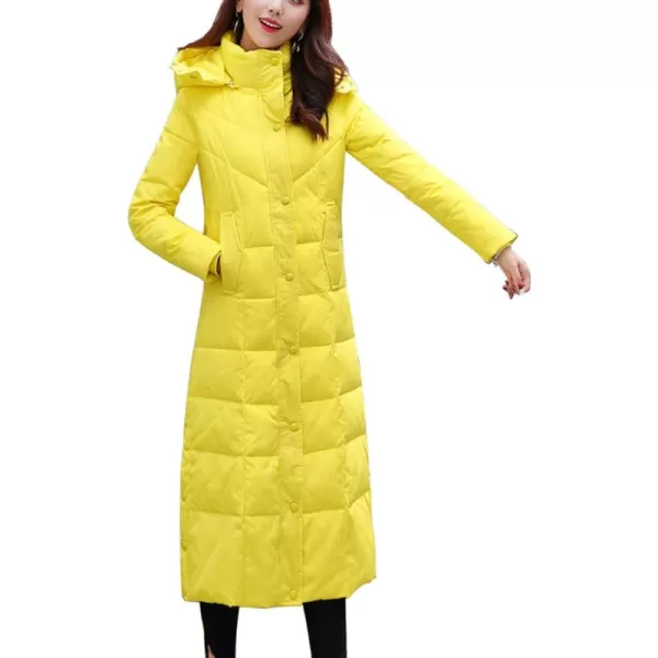 chouyatou Womens Winter Over Knee Removable Hooded Maxi Long Puffer Down CoatYellow