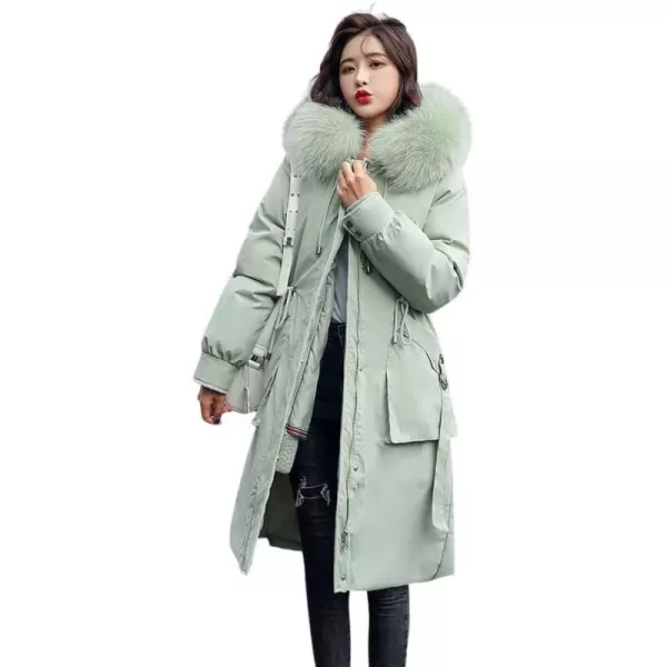 chouyatou Womens Winter Windproof Faux Fur Hood Long Parka Coat with Removable Fleece LiningBean Green