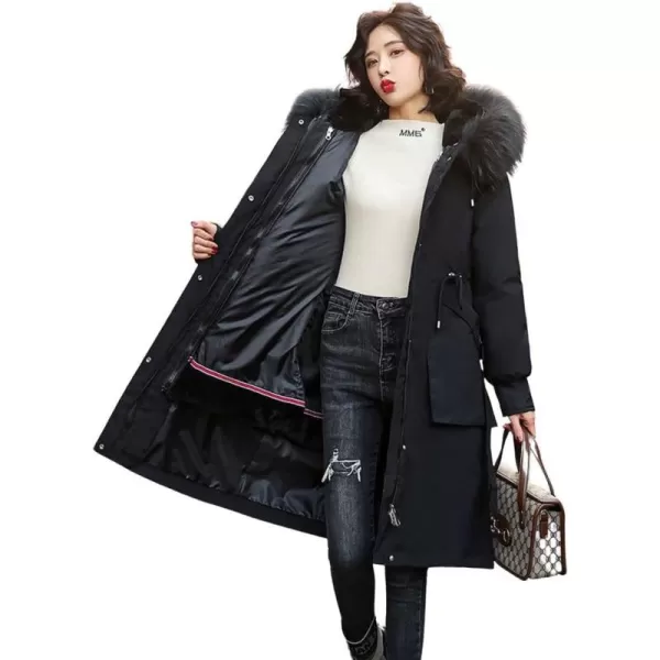 chouyatou Womens Winter Windproof Faux Fur Hood Long Parka Coat with Removable Fleece LiningBlack