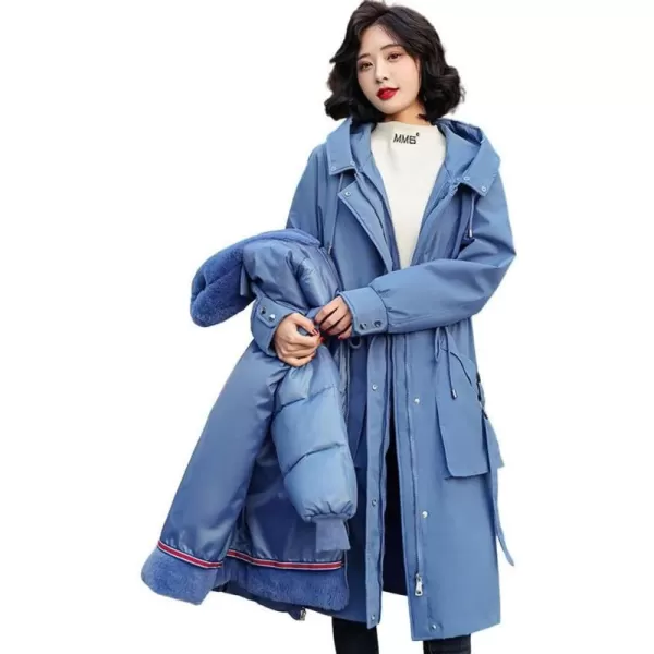 chouyatou Womens Winter Windproof Faux Fur Hood Long Parka Coat with Removable Fleece LiningHaze Blue