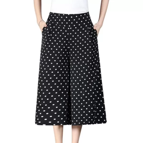 chouyatou Womens Cute Floral Printed Elastic Waist Wide Leg Capris Dressy Casual Flowy Culottes with PocketsPolka Dot