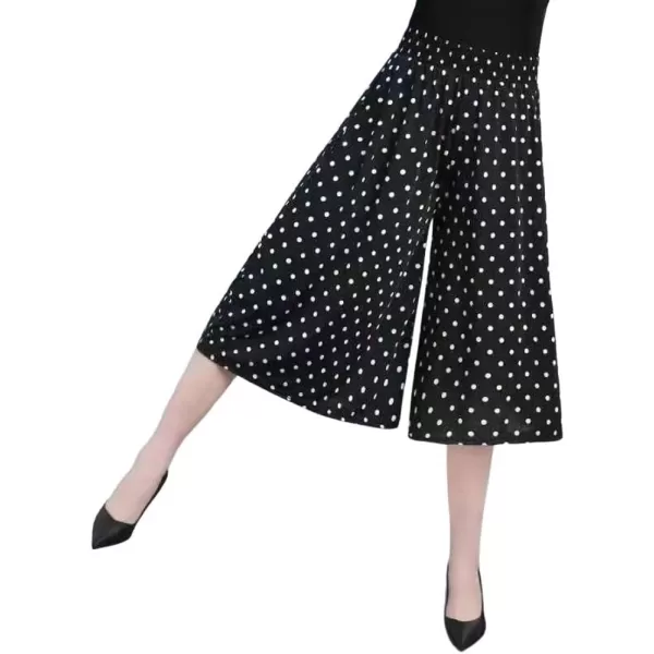 chouyatou Womens Cute Floral Printed Elastic Waist Wide Leg Capris Dressy Casual Flowy Culottes with PocketsPolka Dot