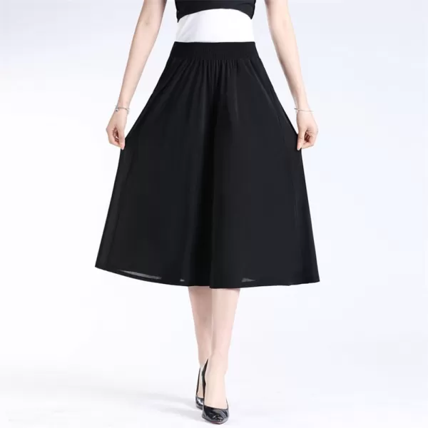 chouyatou Womens Cute Floral Printed Elastic Waist Wide Leg Capris Dressy Casual Flowy Culottes with PocketsSolid Black