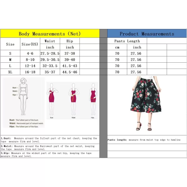 chouyatou Womens Cute Floral Printed Elastic Waist Wide Leg Capris Dressy Casual Flowy Culottes with PocketsWhite Flower