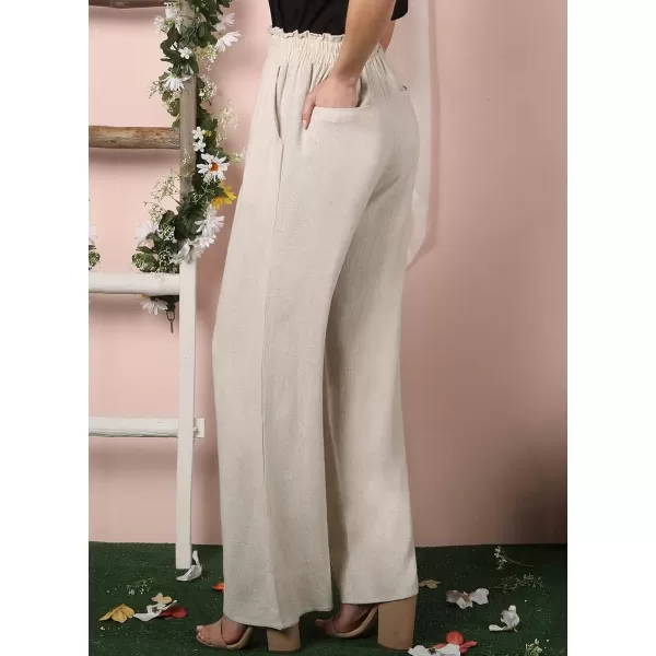chouyatou Womens Elastic High Waist Cotton Linen Pants Wide Leg Trousers Palazzo Business Casual Work PantsApricot