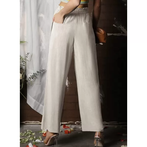 chouyatou Womens Elastic High Waist Cotton Linen Pants Wide Leg Trousers Palazzo Business Casual Work PantsApricot