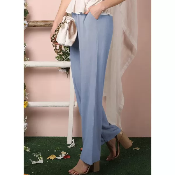 chouyatou Womens Elastic High Waist Cotton Linen Pants Wide Leg Trousers Palazzo Business Casual Work PantsBlue