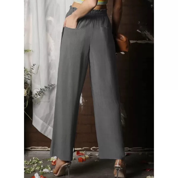 chouyatou Womens Elastic High Waist Cotton Linen Pants Wide Leg Trousers Palazzo Business Casual Work PantsDark Grey