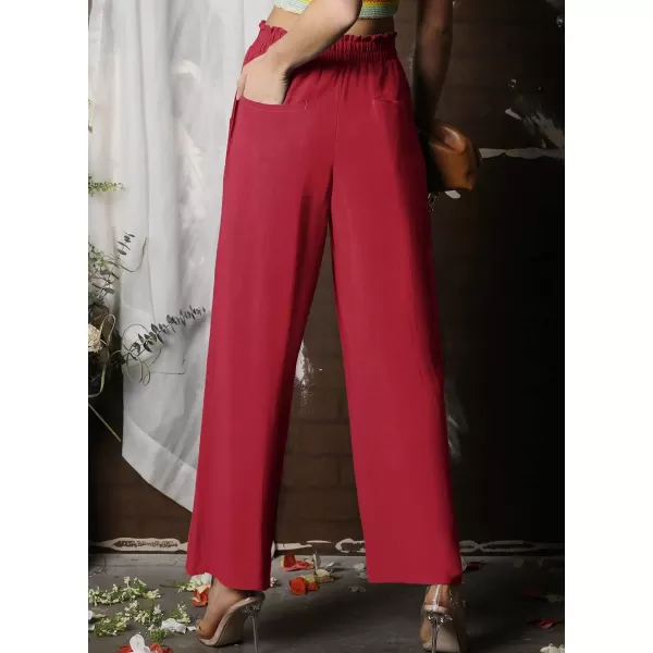 chouyatou Womens Elastic High Waist Cotton Linen Pants Wide Leg Trousers Palazzo Business Casual Work PantsRed