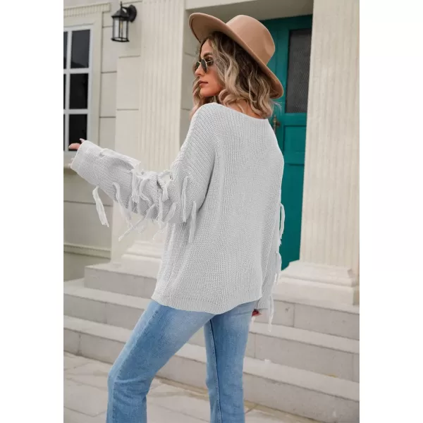 chouyatou Womens Fall Fringed Sleeve Oversized Pullover Sweater Fashion Knitted Fringe TopGrey
