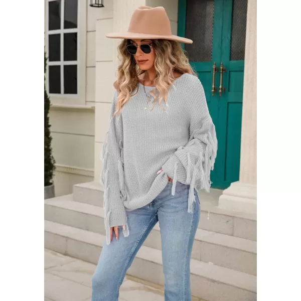chouyatou Womens Fall Fringed Sleeve Oversized Pullover Sweater Fashion Knitted Fringe TopGrey