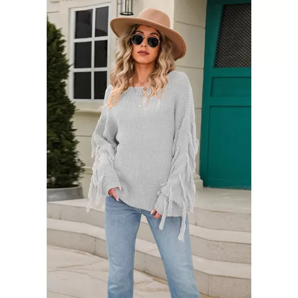 chouyatou Womens Fall Fringed Sleeve Oversized Pullover Sweater Fashion Knitted Fringe TopGrey