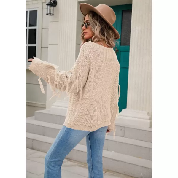 chouyatou Womens Fall Fringed Sleeve Oversized Pullover Sweater Fashion Knitted Fringe TopKhaki