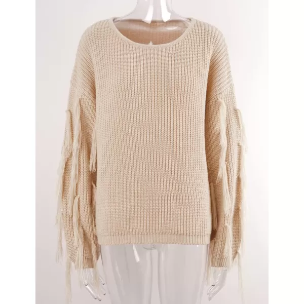 chouyatou Womens Fall Fringed Sleeve Oversized Pullover Sweater Fashion Knitted Fringe TopKhaki