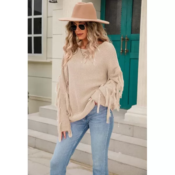 chouyatou Womens Fall Fringed Sleeve Oversized Pullover Sweater Fashion Knitted Fringe TopKhaki