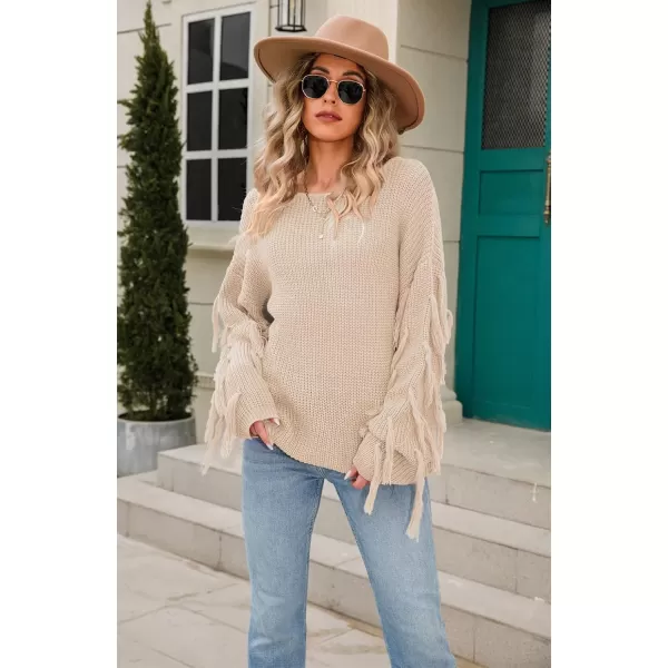 chouyatou Womens Fall Fringed Sleeve Oversized Pullover Sweater Fashion Knitted Fringe TopKhaki