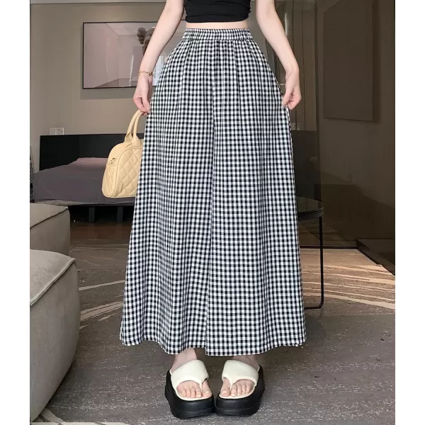 chouyatou Womens Plaid Wide Leg Cropped Culotte Pants High Waisted Striped Palazzo Pants with PocketsBlack Plaid