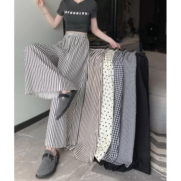 chouyatou Womens Plaid Wide Leg Cropped Culotte Pants High Waisted Striped Palazzo Pants with PocketsBlack Striped