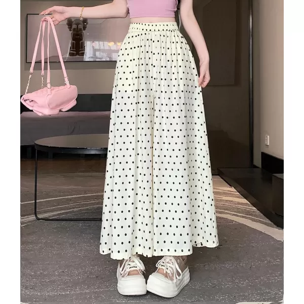 chouyatou Womens Plaid Wide Leg Cropped Culotte Pants High Waisted Striped Palazzo Pants with PocketsPolka Dot