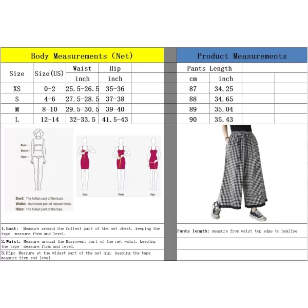 chouyatou Womens Plaid Wide Leg Lace Trim Capri Pants High Elastic Waist Palazzo Pants Culottes with PocketsLarge Check